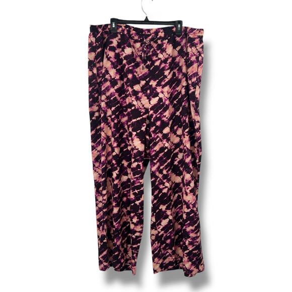 NEW Purple Printed Wide Leg Pants Plus size 2X Cotton Linen Summer Lounge Beach - Picture 5 of 11